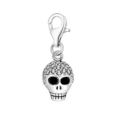 Abbildung von Quiges Charms Anhänger Weißer Zirkonia 3D Schädel Versilbert Damen Schmuck für Bettelarmband