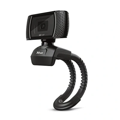Abbildung von Trust Trino HD Webcam mit Mikrofon, 1280 x 720, 30 FPS, PC Kamera Flexibler Ständer und Automatischer Weißabgleich, Videokamera für Video, Chat, Skype, Laptop, Desktop, Computer, Mac Schwarz