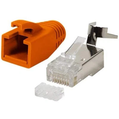 Abbildung von ODEDO 20er Pack Crimpstecker CAT7, CAT6A RJ45 Netzwerkstecker auch für Verlegekabel 10GBit AWG 22 24 PoE LAN Stecker Knickschutz Orange