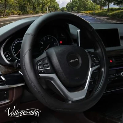 Abbildung von Valleycomfy Lenkradabdeckungen Für Frauen Männer Universal 37 39cm Auto Lenkradabdeckung Kunstleder, Schwarz
