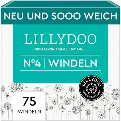 Abbildung von LILLYDOO hautfreundliche Baby Windeln Größe 4 (9 14 kg), Halbmonatsbox (75 Stück), Sicherer Auslaufschutz, Weich, Ohne Parfüme &amp; Lotionen für empfindliche Haut, Dermatologisch getestet