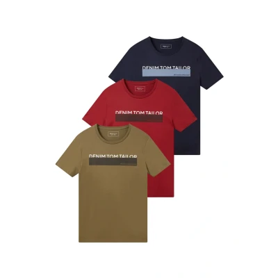 Abbildung von TOM Tailor Denim 3 PACK Printed TEES Tshirt print, Herren, Größe: Small, Dry greyish olive