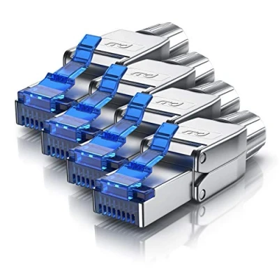 Abbildung von CSL 4X Netzwerkstecker feldkonfektionierbar RJ45 CAT 6 7 8 geschirmt 40 GBit/s 2000 MHz Ethernet werkzeuglos LAN Kabel Crimpstecker Steckverbinder für Netzwerkkabel Verlegekabel