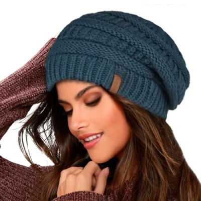 Abbildung von FURTALK Damen Beanie Mütze Warme Wintermütze mit Weichem Innenfutter Gefütterte Strickmütze,Sailor Blue,Einheitsgröße