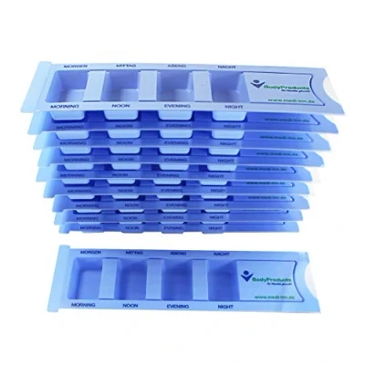 Abbildung von Medi Inn Medikamentendispenser mit 4 Fächern, blau Standard, 10 Stück, Tablettenbox für einen Tag, Pillenbox, Tagesdispenser