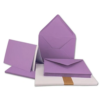 Abbildung von 25x Faltkarten Set DIN A6/C6 mit Brief Umschlägen in Lila inklusive Einleger 14,8 x 10,5 cm Premium Qualität FarbenFroh