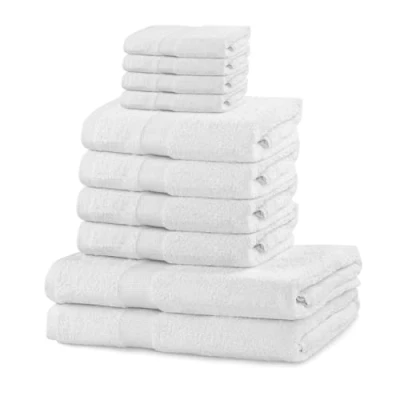 Abbildung von DecoKing 10er Set Baumwolle Qualität 525g/m² 4 Gästehandtücher 30x50 cm Handtücher 50x100 und 2 Badetücher 70x140 weiß saugfähig Marina