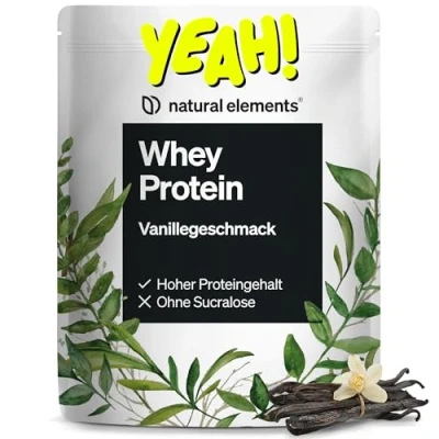 Abbildung von Whey Protein Pulver Vanille 1kg 24g pro Portion nicht zu süß, nur natürliche Aromen hochdosiert in Deutschland produziert &amp; laborgeprüft