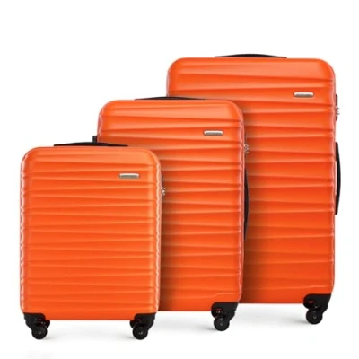 Abbildung von WITTCHEN Reisekoffer 3er Koffer Set Rollkoffer Trolley Handgepäck Hartschale aus ABS mit 4 Spinner Rollen Zahlenschloss Teleskopgriff Groove Line Orange