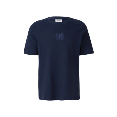 Abbildung von s.Oliver Raglan MIT Flammgarnstruktur UND Stickerei Tshirt print, Herren, Größe: XL, Tiefblau