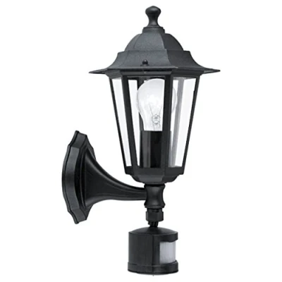 Abbildung von EGLO Außen Wandlampe Laterna 4, 1 flammige Außenleuchte inkl. Bewegungsmelder, Sensor Wandleuchte aus Aluguss und Glas, Farbe: Schwarz, Fassung: E27, IP44