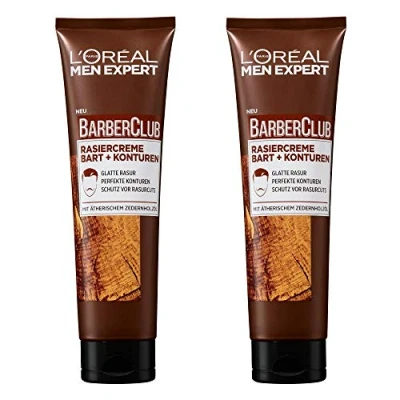 Abbildung von L&#039;Oréal Men Expert Bartpflege, Rasiercreme für eine glatte Rasur und klare Konturen im Gesicht, Ätherisches Zedernholzöl, Barber Club, 2 x 150 ml