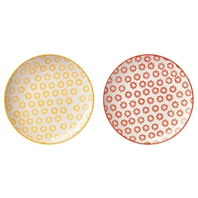 Abbildung von Bloomingville Teller Isabella Retro Dessertteller Frühstücksteller Vintage Kuchenteller rund ø 20 cm, gelb rot, Keramik, 2er Set