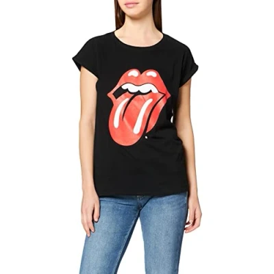 Abbildung von MERCHCODE Damen Rolling Stones Tongue T shirt, Schwarz, M EU