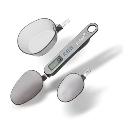 Abbildung von Pulox Löffelwaage PLW 200 mit drei Löffeln 25 ml, 45 ml und 180 von 0,1 g genau bis 500 Tragkraft Digitale Küchenwaage, Feinwaage