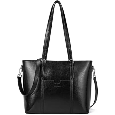 Abbildung von BOSTANTEN Damen Ledertaschen Schultertasche Frauen Designer Handtasche 14 15.6 Zoll Laptoptasche Tote Bag Schwarz