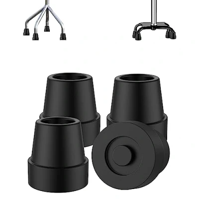 Abbildung von supregear Gummi Gehstockspitzen (4 Pack), Rutschfester Quad Gehstock Tipp 16 mm Ersatz Gummifuß für Gehstöcke Krücken Klapp Zubehör, Schwarz