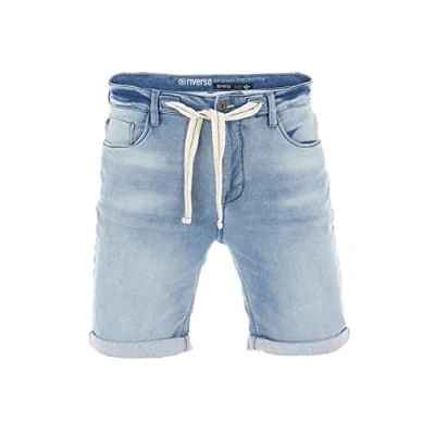 Abbildung von riverso Jeans Shorts Herren Stretch Kurz Kordelzug Regular Fit RIVPaul Kurze Hosen Bermuda Sommer Denim Einfarbig, Größe:W 44, Farbe:Dark Blue (D147)