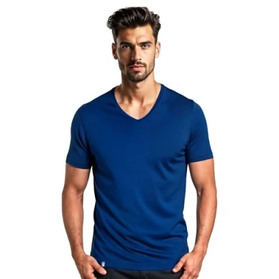 Abbildung von ALPIN LOACKER Merino Shirt Herren Kurzarm I Antischweißshirt Merinowolle Tshirt Thermooberteil atmungsaktiv, V Neck Blau M
