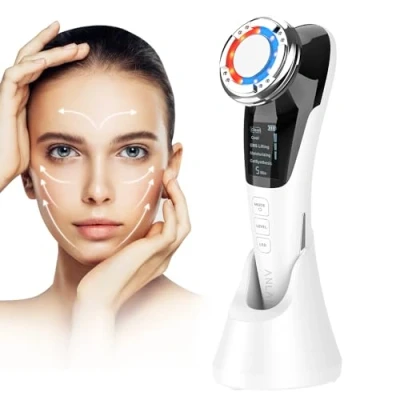 Abbildung von Face massager,ANLAN 5 in 1 Gesichtsmassagegerät Gegen Falten Rote und Blaue Lichttherapie Massagegerät Gesicht Heat Cool Vibration EMS Gerät Gesichtslifting Anti Aging