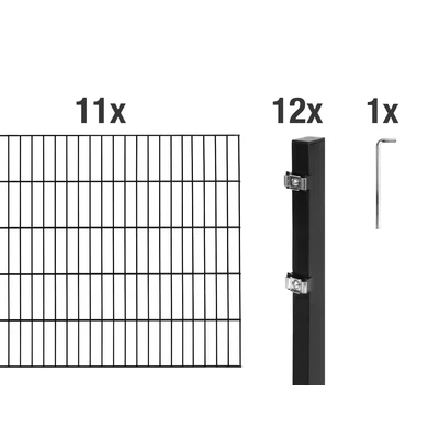 Abbildung von Alberts 628031 Doppelstabmattenzaun als 24 tlg. Zaun Komplettset, matt schwarz, Höhe 100 cm, Länge 22 m