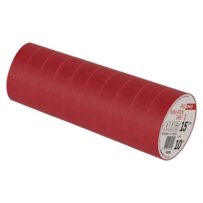 Abbildung von EMOS PVC Isolierband Rot 10er Pack, 15mm x 10m, 0,13mm Bandstärke, selbstklebend, hohe Spannungsfestigkeit und Anwendungstemperaturbereich, UV beständig, wasserdichte Verbindung, ohne Textilgewebe