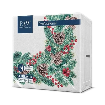 Abbildung von PAW Airlaid Servietten (40 x 40 cm) I 50 Stück Perfekt für Weihnachten, Winter, Feiertage Heiligabend Winterzeit Tischdekoration Stoffähnlich Winterzweige Winter Branches