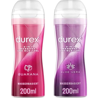 Abbildung von Durex Play 2in1 Massage &amp; Gleitgel Guarana + Aloe Vera Wasserbasiertes für innige Erlebnisse zu zweit 2 x Spender à 200 ml