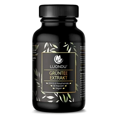 Abbildung von Luondu Grüntee Extrakt 90 Kapseln hochdosiert 2250mg Grüner Tee Extrakt, 339mg EGCG und 1125mg Polyphenole pro Tagesdosis Green Tea Kapseln,Vegan