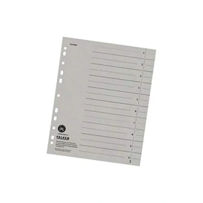 Abbildung von Original Falken 100er Pack Trennblätter. Made in Germany. Aus Recycling Karton für DIN A4 grau Trennlaschen Trennblätter Ordner Register Kalender Blauer Engel