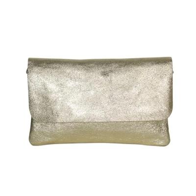 Abbildung von AmbraModa GLX11 Damen Umhängetasche, Clutch, Handytasche aus echtem Leder mit abnehmbarem und verstellbarem Schultergurt, geeignet für Handys Tablets bis zu 7 Zoll (Light Gold)