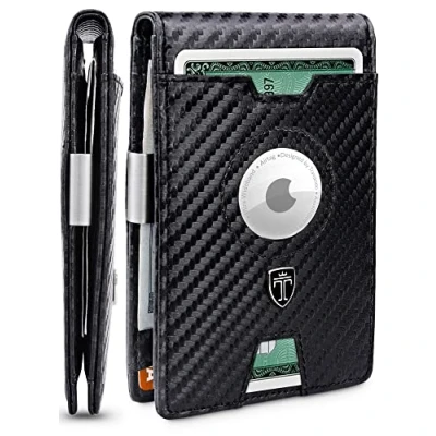 Abbildung von TRAVANDO AirTag* Wallet Geldbörse Herren mit Geldklammer RFID Portemonnaie Männer Geldbeutel Slim Portmonee Portmonaise Carbon Brieftasche Smart Kartenetui