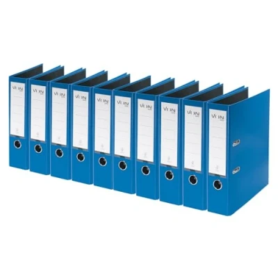 Abbildung von VON Leitz Ordner A4, 10er Pack, Karton mit Kunststoffeinband, 80 mm Rückenbreite, Für 600 Blatt, Blauer Engel &amp; FSC zertifiziert, Schule, Studium Zuhause, Blau, 10550035