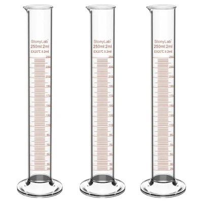 Abbildung von stonylab Messzylinder mit Skala, 3er Pack 250 ml Schwerwandiges Borosilikatglas Labor Glaswaren