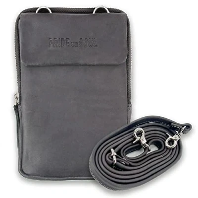Abbildung von Pride and Soul 47265 Handy Umhängetasche Loris, Schultertasche mit Handyfach für gängige Smartphones, Handytasche zum Umhängen, Mini Bag Tasche ca. 11,5 x 18 2 cm, Universal Ledertasche grau