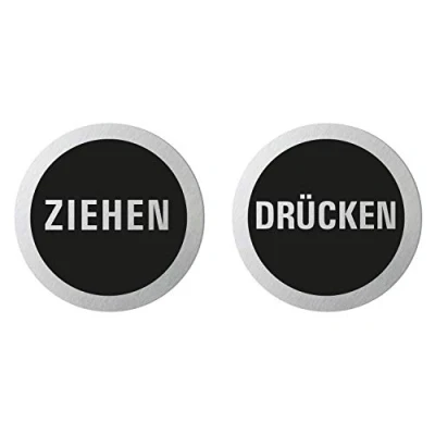 Abbildung von Schild Ziehen Drücken Ø 75 mm 2er Set Türschilder aus Aluminium Edelstahloptik selbstklebend 41207 K