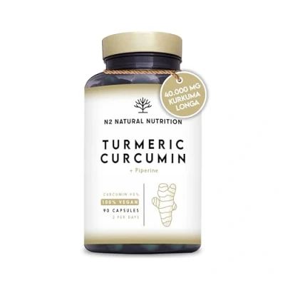 Abbildung von Kurkuma Kapseln Hochdosiert Curcuma. 95% Curcumin Piperin Schwarzer Pfeffer. Hoch Bioverfügbares, Hepato Beschützer Antiphlogistika. 90 Pflanzliche Kapseln. Vegan Zertifiziert. CE.N2 Natural Nutrition