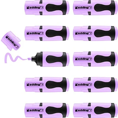 Abbildung von edding 7 Mini Textmarker pastellviolett 10 highlighter pens Keilspitze 1 3 mm klein in trendigen Farben für Bullet Journal, Schule, Uni oder Büro