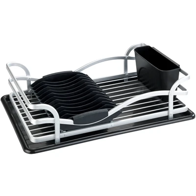Abbildung von WENKO Geschirrabtropfer Alu, Abtropfgestell für Geschirr, ideal zum Abstellen neben der Spüle, aus rostfreiem Aluminium und Kunststoff, 46,5 x 13 31,5 cm, Silber matt/Schwarz
