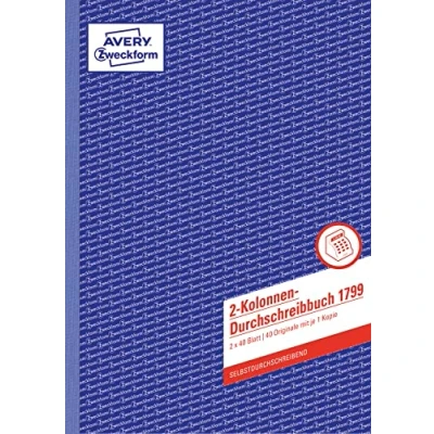 Abbildung von AVERY Zweckform 1799 Kolonnen Durchschreibbuch 2 (A4, 2x40 Blatt, selbstdruchschreibend, Spaltenbuch, Geschäftsbuch, für Deutschland und Österreich zum Erstellen von Original Kopie) weiß