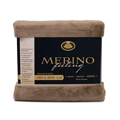 Abbildung von Gözze Gemütliche Kuscheldecke, Merino Feeling, Wendbar, Hohe Dichte 600 g/m², 150 x 200 cm Taupe