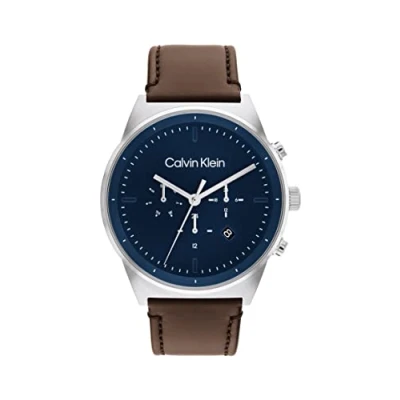 Abbildung von Calvin Klein Timeless Chronograph, Herren, Größe: One Size, Silber/blau/dunkelbraun