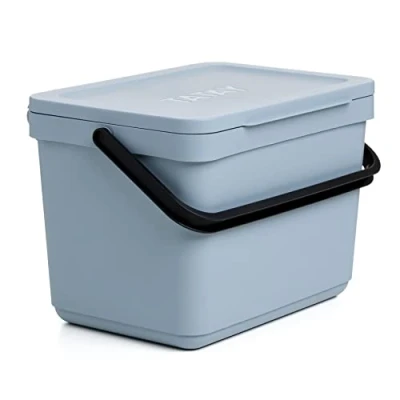 Abbildung von TATAY Biomülleimer Küche mit Halterung, 6L Fassungsvermögen, Polypropylen, aus 100% recyceltem Material. Farbe Ozean. Maßnahmen 26,5 x 20,5 18,5 cm