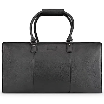 Abbildung von LEABAGS Leder Weekender Damen &amp; Herren I Echtleder Premium Reisetasche 40 l Sporttasche Duffle Travel Gym Bag Trainingstasche Tasche Flugzeug groß Nappa Schwarz