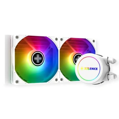 Abbildung von Xilence LiQuRizer Liquid CPU Cooler Wasserkühlung LQ240.W.ARGB Multi Sockel AiO 240 mm Radiator 2x 120 ARGB PWM Lüfter 300 Watt TDP AMD Intel transparent/weiß