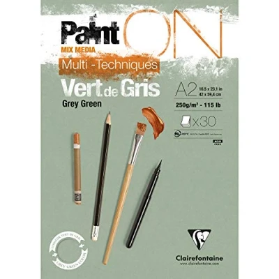Abbildung von Clairefontaine 975707C Malblock verleimt mit 30 Blatt Zeichenpapier PaintOn 42x59,4 cm 250g, Grüngrau