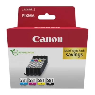 Abbildung von Canon CLI 581 C M Y BK Vorteilspack 4 Tintenpatronen (Schwarz, Cyan, Magenta, Gelb) Original [Umweltfreundliche Recycle Kartonverpackung 2024 mit Diebstahl Sicherungsetikett]