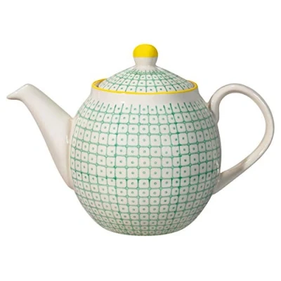 Abbildung von Bloomingville Teekanne Carla Retro große Kanne mit integriertem Sieb vor der Tülle Vintage ø 14 cm, grün, Keramik, fasst ca. 1200 ml