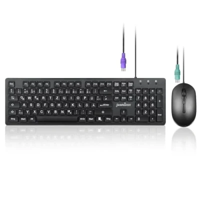 Abbildung von Perixx PERIDUO 117P, Kabelgebundenes Standard PS2 Tastatur Maus Set Deutsches QWERTZ Layout mit 3 Tasten optischer 1,8m Kabel Schwarz