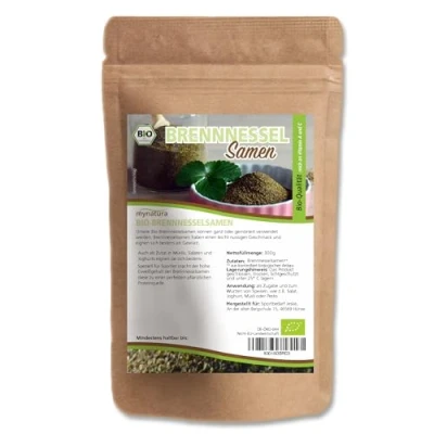 Abbildung von Mynatura Bio Brennnesselsamen ganz 300g I Rohkostqualität Naturbelassen Vitamine Mineralien Eiweisshaltig Vegan Wildsammlung DE ÖKO 044 Beutel (1)